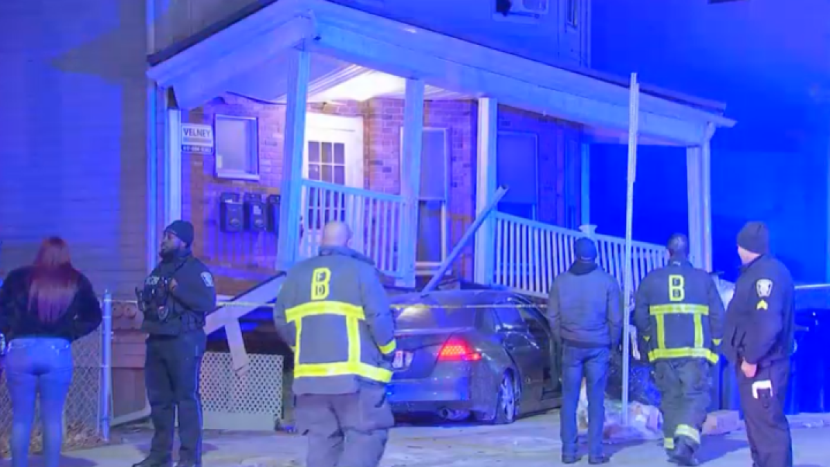 Dorchester MA car crashes into porch on Woodrow Ave. – NBC Boston