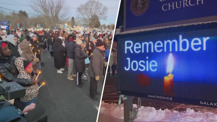 Scenes from the Monday, Jan. 20, 2025, vigil for a Norton, Massachusetts, girl with nonverbal autism who died days earlier in an icy pond.