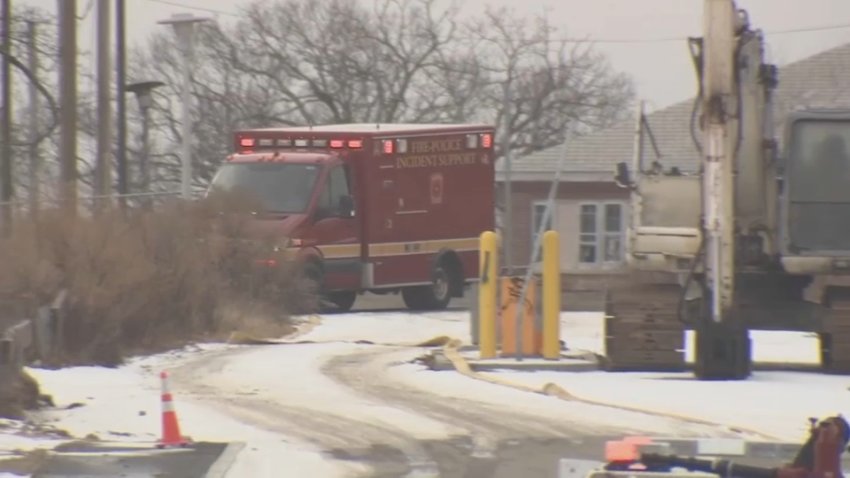 A support truck at a fire in Waltham, Massachusetts, on Saturday, Jan. 18, 2025.