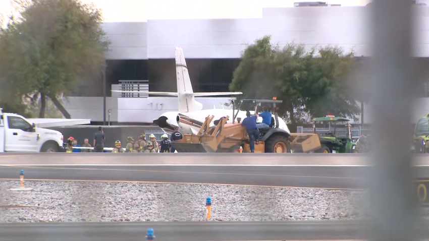 The scene of a private jet collision on Feb. 10, 2025, at the Scottsdale Airport in Arizona.