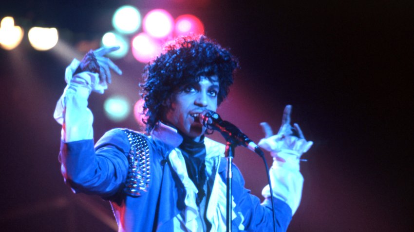 FILE: Prince performs onstage during the 1984 Purple Rain Tour Nov. 4, 1984, at the Joe Louis Arena in Detroit, Michigan.