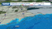 Snow moving across the southern New England coast early on Wednesday, Feb. 12, 2025.