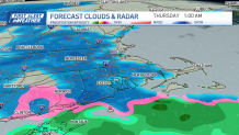A map showing where snow and a wintry mix is expected early on the morning of Thursday, Feb. 13, 2025.