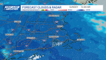 A map showing snowfall across Greater Boston at midnight on Sunday, Feb. 9, 2025.
