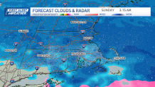 A map showing snowfall across Greater Boston at 3:15 a.m. Sunday, Feb. 9, 2025.