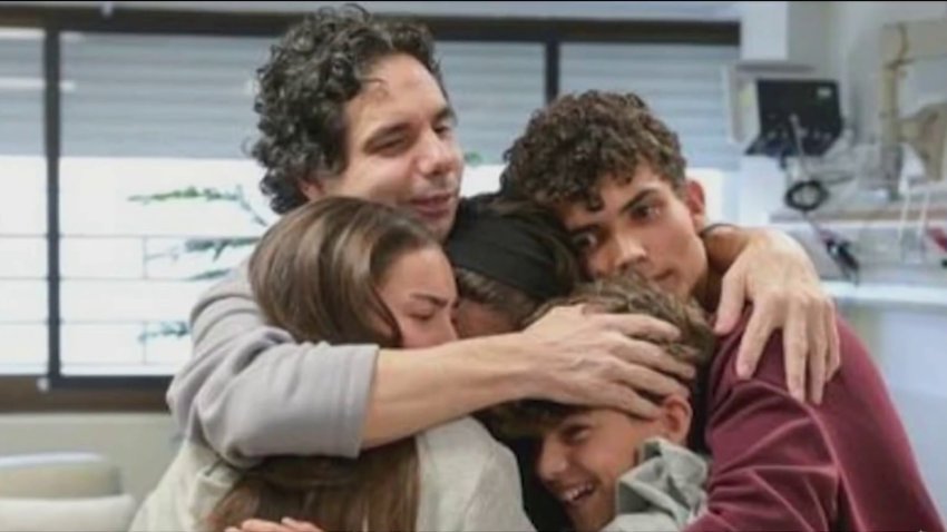 Ofer Calderon reunites with his family after being held by Hamas for 484 days.