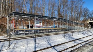 Outbound side of Wellesley Square Station featuring a new freestanding mini-high platform