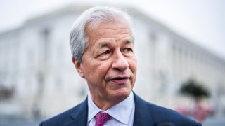 Jamie Dimon, CEO of JPMorgan Chase, leaves the U.S. Capitol after a meeting with Republican members of the Senate Banking, Housing and Urban Affairs Committee on the issue of debanking on Thursday, February 13, 2025. 