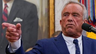 Robert F. Kennedy Jr. speaks in the Oval Office of the White House, on the day he is sworn in as secretary of Health and Human Service in Washington, D.C., U.S., Feb. 13, 2025. 