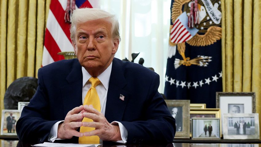 U.S. President Donald Trump sits in the Oval Office of the White House in Washington, D.C., U.S., March 7, 2025. 