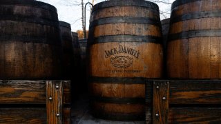 FILE PHOTO: Whiskey barrels are placed on a truck at the Jack Daniel Distillery in Lynchburg, Tennessee, U.S. February 3, 2025. 