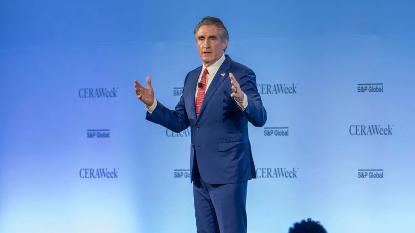 Secretary of the US Department of the Interior Doug Burgum speaks at CERAWeek by S&P Global in Houston, Tuesday, March 12, 2025. 