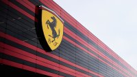 Ferrari logo is seen outside the Ferrari headquarters in Maranello during Lewis Hamilton’s first official days as a Scuderia Ferrari F1 driver at Fiorano Circuit on January 21, 2025 in Fiorano Modenese, Italy.