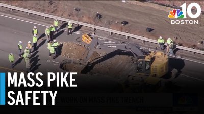 What caused a trench to open on the Mass Pike in Framingham?