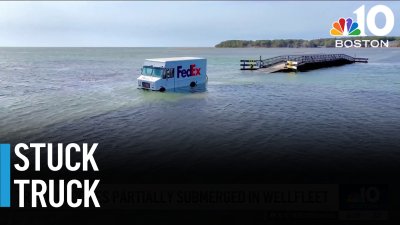 FedEx truck stuck in high tide waters in Wellfleet