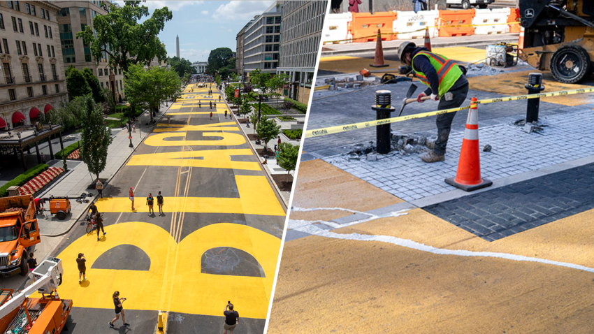 Black Lives Matter Plaza in June 2020, and in March 2025.