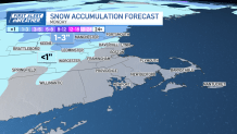 A graphic showing snow accumulation across the Boston area on Monday, March 23, 2025.