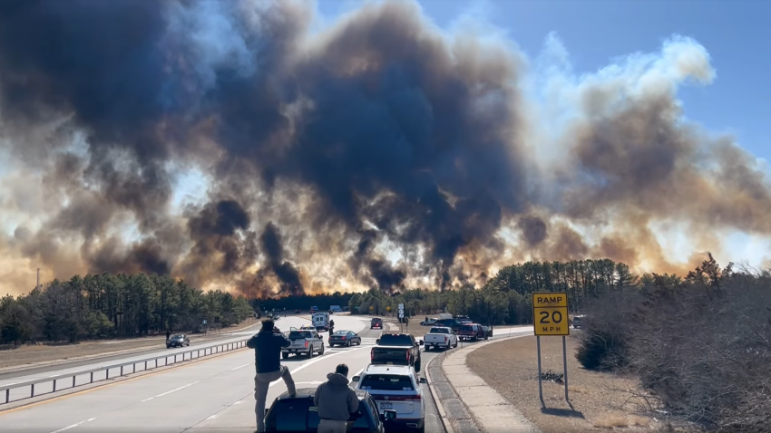 Video of a large brush fire near Westhampton, Long Island.