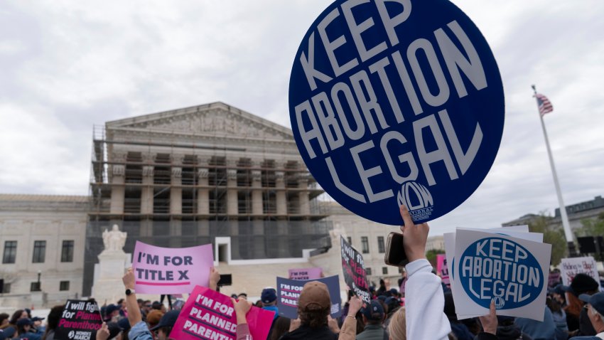 FILE - Abortion-rights activists rally outside the Supreme Court in Washington, Wednesday, April 2, 2025.