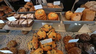 BOSTON, MA – JANUARY 21: Baked goods at Flour Bakery at 131 Clarendon St. in Boston are pictured on Jan. 21, 2020. Joanne Chang runs the Flour Bakery empire, but when it comes to her work space, Joanne Chang is like every freelancer whos ever opened a laptop in one of her cafes  angling for a good seat, at the mercy of the wireless connection, using a punch code to get into the bathroom. Working on-site keeps her connected to her employees, her customers, her sticky buns. (Photo by David L. Ryan/The Boston Globe via Getty Images)