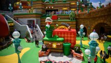 Guests walk through the Super Nintendo World