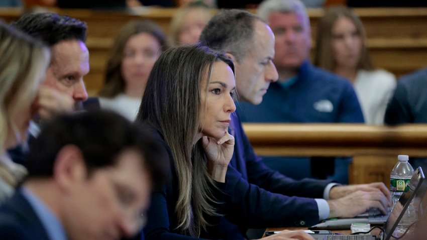 Dedham, MA – April 28: Karen Read listens to the testimony of Cellebrite digital intelligence expert Ian Whiffin. The murder retrial of Karen Read continues in Norfolk Superior Court in front of Judge Beverly J. Cannone on April 28, 2025. (Photo by Pat Greenhouse/The Boston Globe via Getty Images)