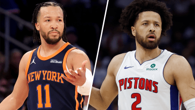 Knicks guard Jalen Brunson and Pistons guard Cade Cunningham