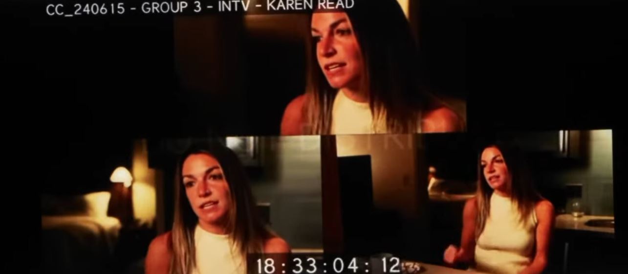 Karen Read is shown in three separate camera angles