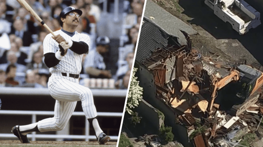 Reggie Jackson in split image with demolished childhood home