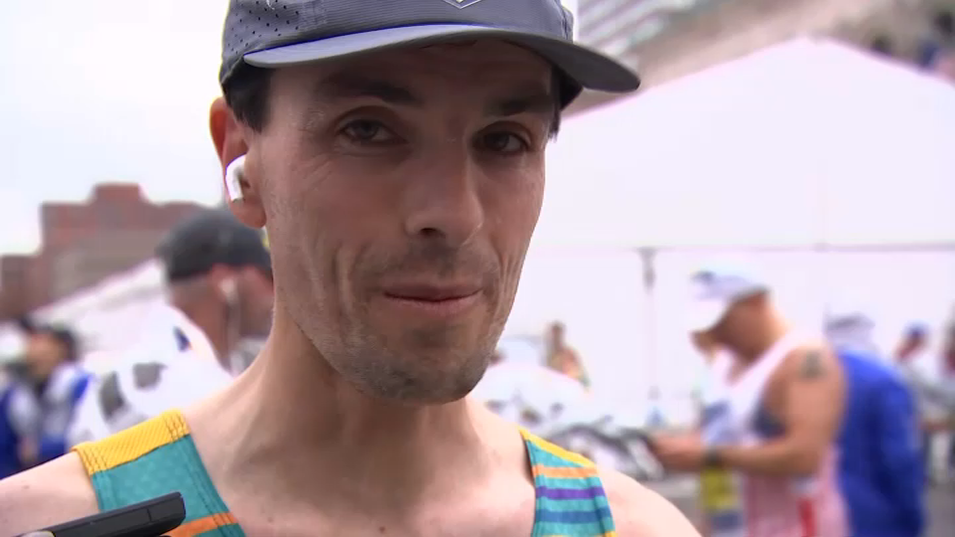 NBC10 Boston's Matt Prichard after finishing the Boston Marathon in under five hours on Monday, April 21, 2025.