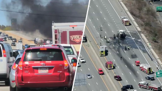 Footage from the scene of a vehicle fire on I-95 in Newton, Massachusetts, on Wednesday.