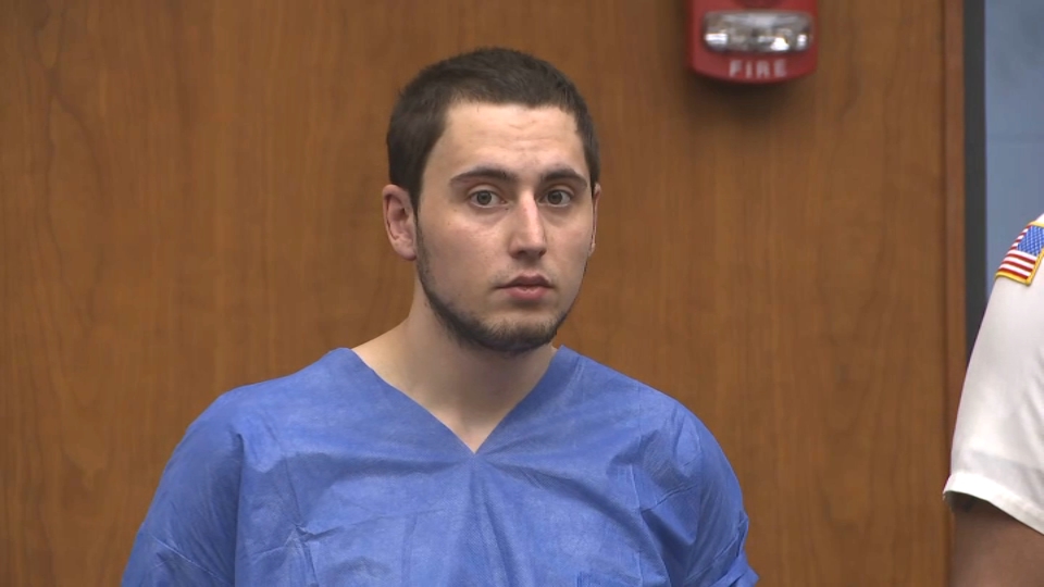 Nicholas Akerberg in Woburn District Court on Monday, April 14, 2025, after allegedly pepper-spraying several officers in the building earlier in the day.