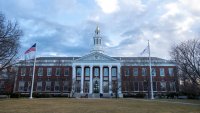 A general view of the Baker Library/Bloomberg Center on February 17, 2024, at Harvard Business School in Allston, MA.