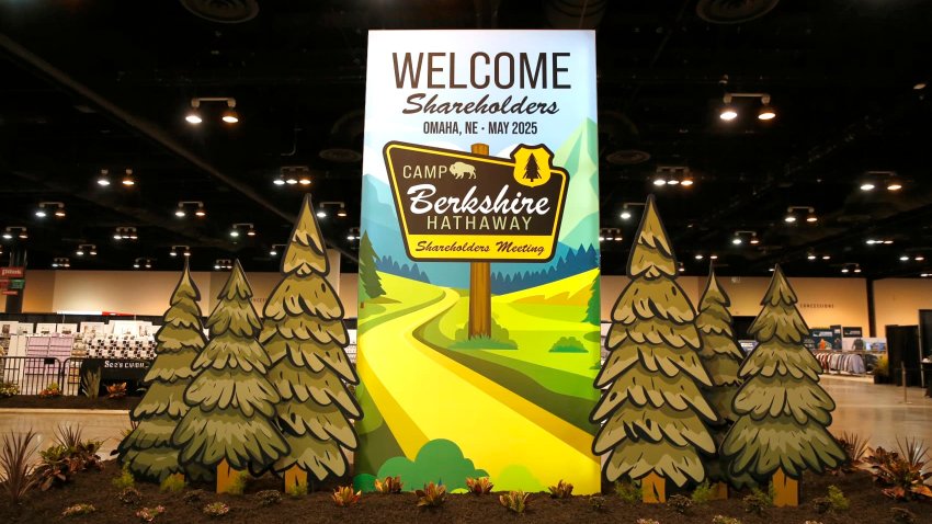 The welcome sign at the Berkshire Hathaway Annual Shareholders Meeting in Omaha, Nebraska on May 2, 2025.