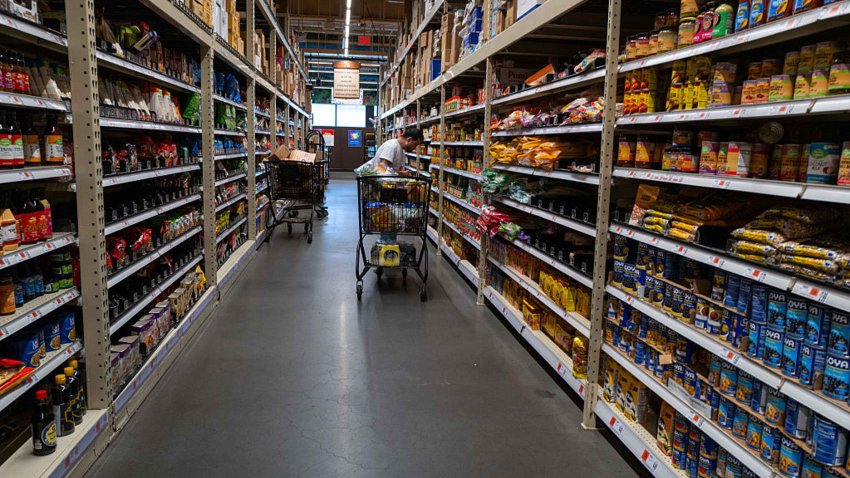 People shop at a grocery store in Brooklyn on May 13, 2025 in New York City.
