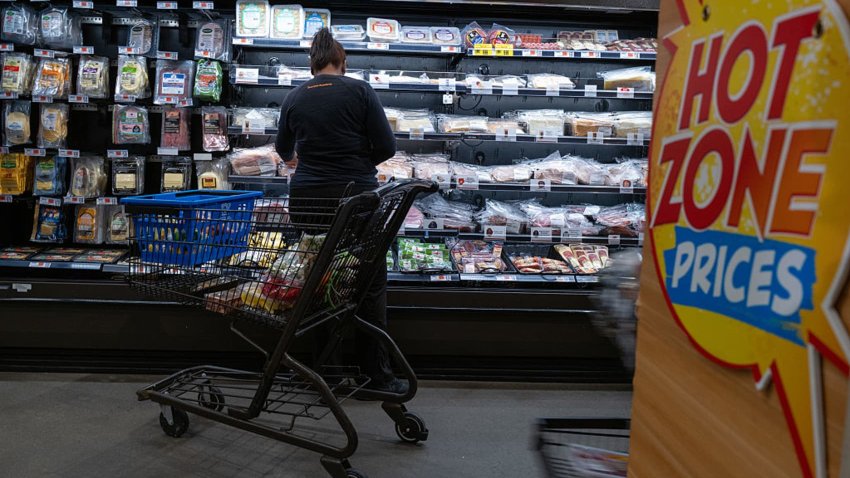 People shop at a grocery store in Brooklyn on May 13, 2025 in New York City.
