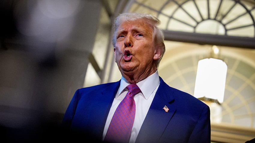 U.S. President Donald Trump speaks to members of the media as he departs a House Republican meeting at the U.S. Capitol on May 20, 2025 in Washington, DC.