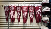 Harvard University merchandise displayed at a store in Cambridge, Massachusetts, US, on Monday, May 5, 2025.