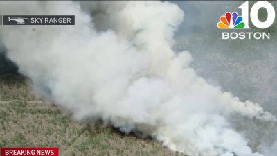 Large brush fire burning near Cape Cod military base