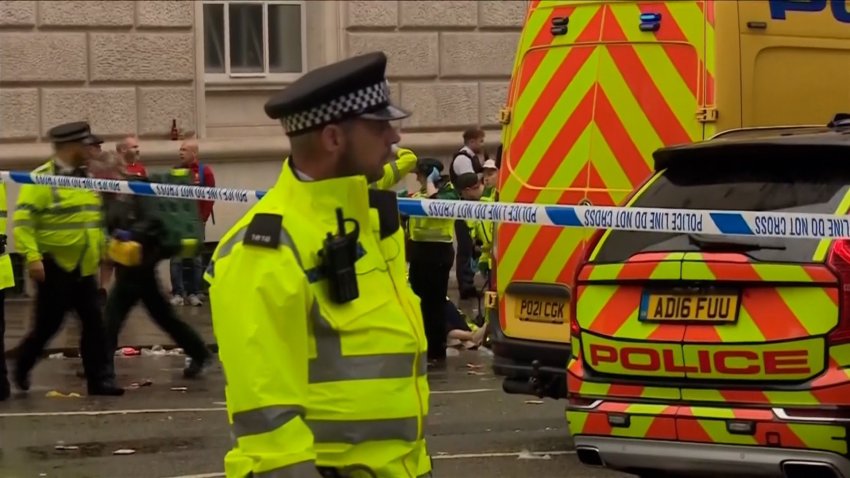 Police outside an area of Liverpool fans