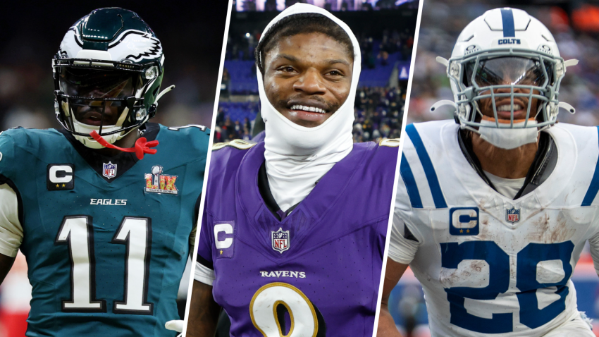 Eagles wide receiver AJ Brown, Ravens quarterback Lamar Jackson and Colts running back Jonathan Taylor