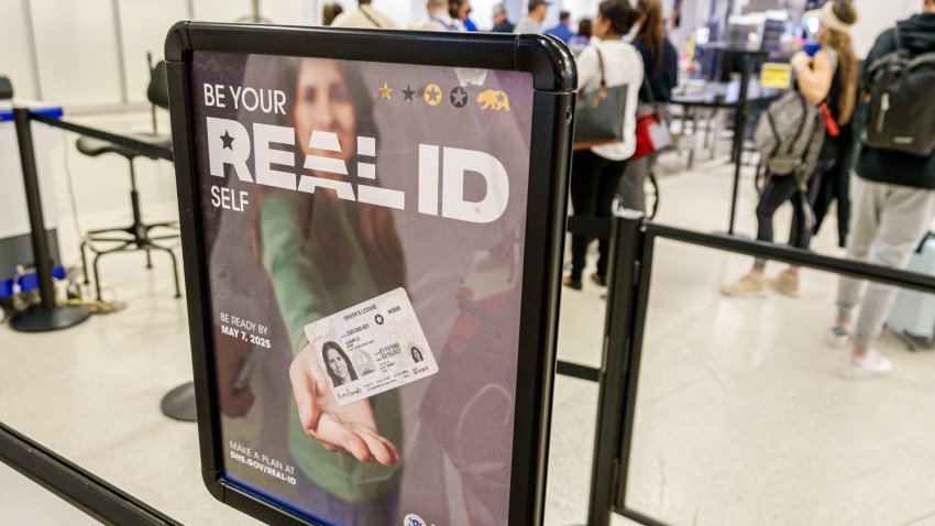 Miami, Florida, Miami International Airport, TSA checkpoint security screening, Real ID sign. (Photo by: Jeffrey Greenberg/Universal Images Group via Getty Images)
