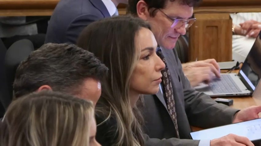 Karen Read sits with her defense team listening to Mass. State Police Sgt. Yuri Bukhenik testify on May 8, 2025.