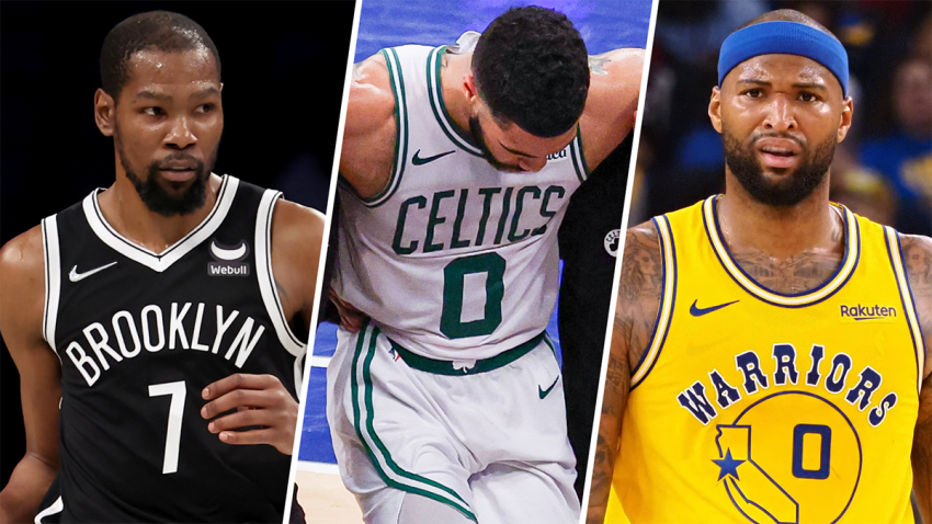 Nets forward Kevin Durant, Celtics forward Jayson Tatum and Warriors big man DeMarcus Cousins.