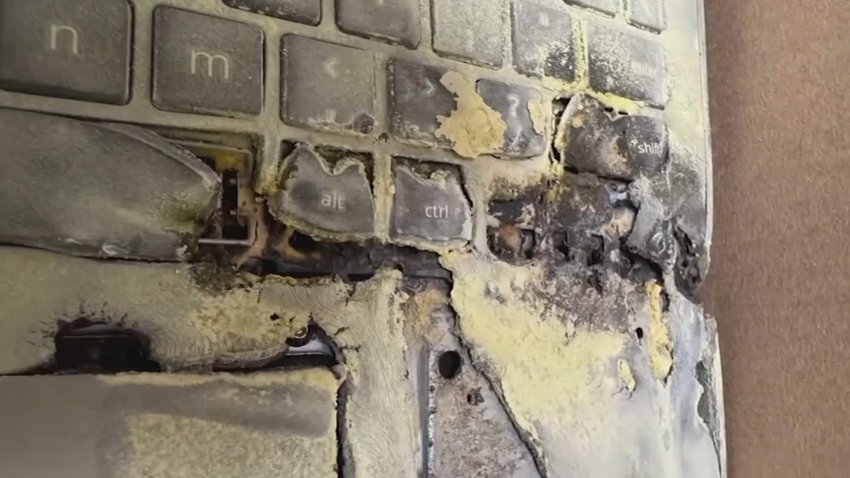 A fire-damaged laptop keyboard.