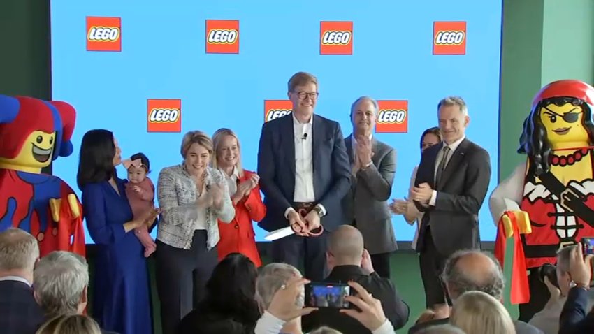 Officials from Lego were joined by Mass. Gov. Maura Healey and Boston Mayor Michelle Wu to celebrate the opening of the new company headquarters in Back Bay.