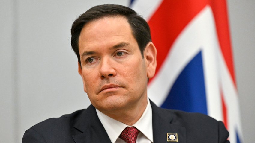 United States Secretary of State Marco Rubio during a meeting on the sidelines of the NATO foreign ministers at NATO headquarters in Brussels, Friday, April 4, 2025. (Nicolas Tucat, Pool Photo via AP)