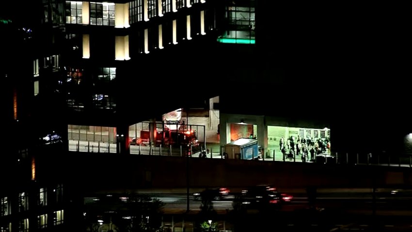 A fire truck at Boston's TD Garden on the night of Wednesday, May 7, 2025.