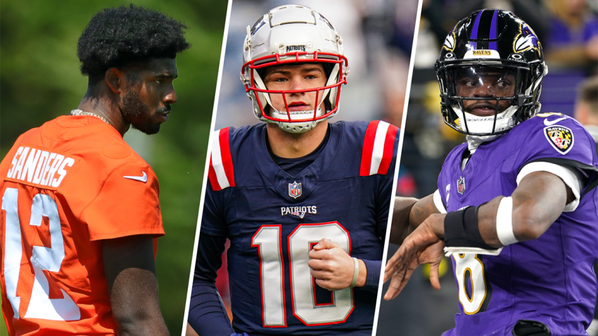 Browns quarterback Shedeur Sanders, Patriots quarterback Drake Maye and Ravens quarterback Lamar Jackson