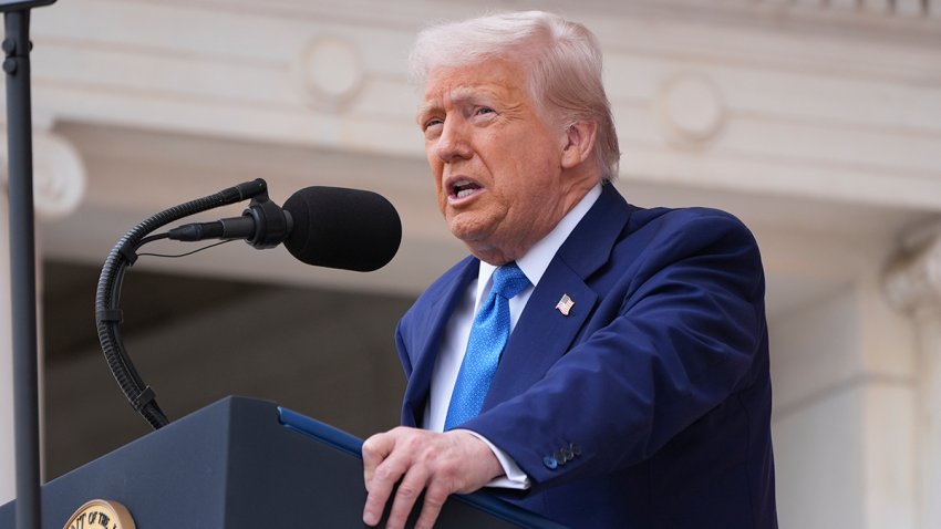 President Donald Trump speaks during the 157th National Memorial Day Observance at Arlington National Cemetery, Monday, May 26, 2025, in Arlington, Va.